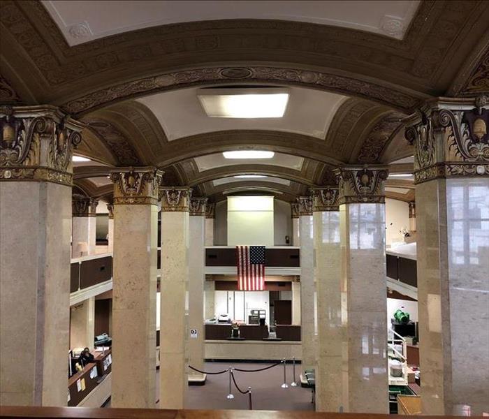 water damage affected ceiling of local bank